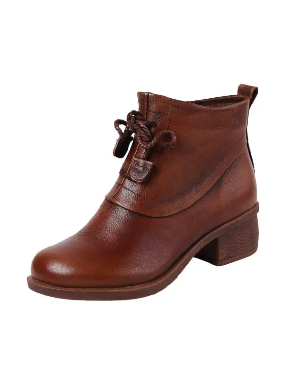 Women's Retro Leather Chunky Ankle Boots