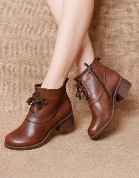 Women's Retro Leather Chunky Ankle Boots