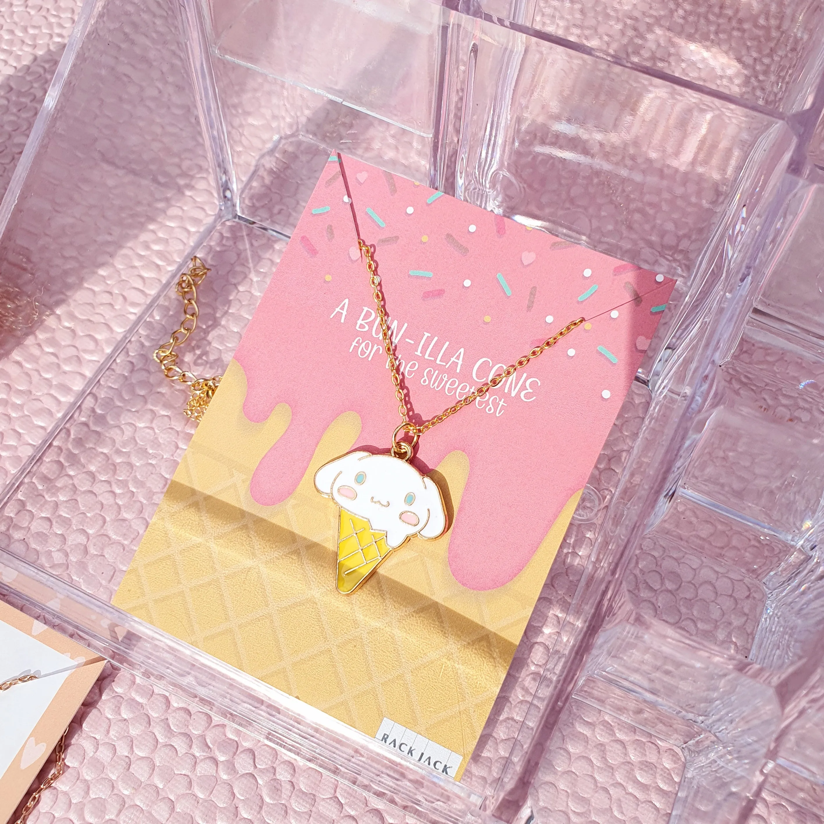 Y2K Charm Pendant Gold Necklace - Bunny Ice Cream