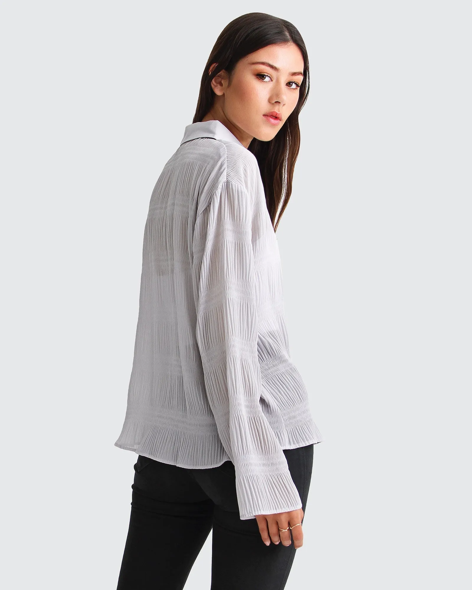 Yoko Shirred Chiffon Blouse  - Grey