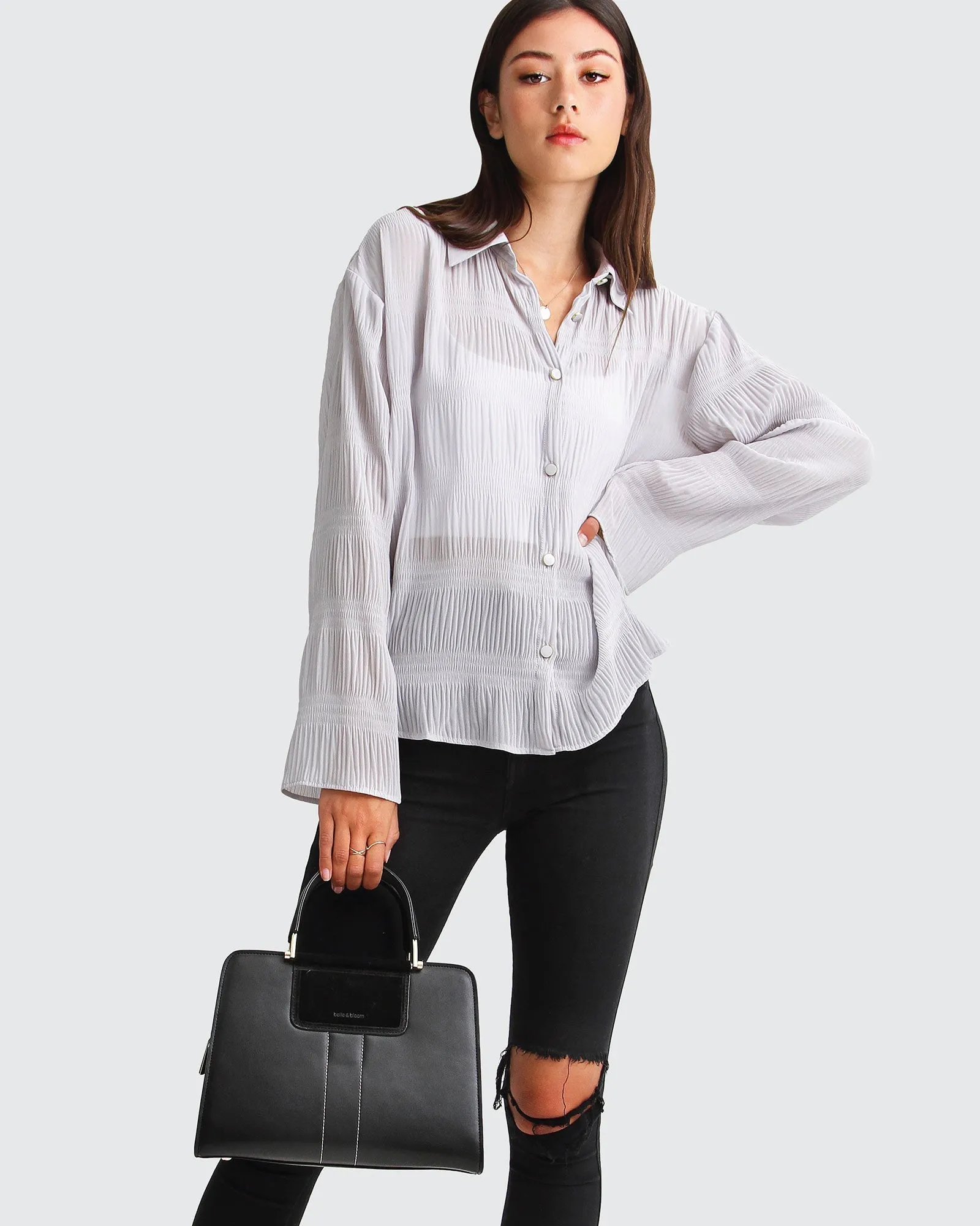 Yoko Shirred Chiffon Blouse  - Grey