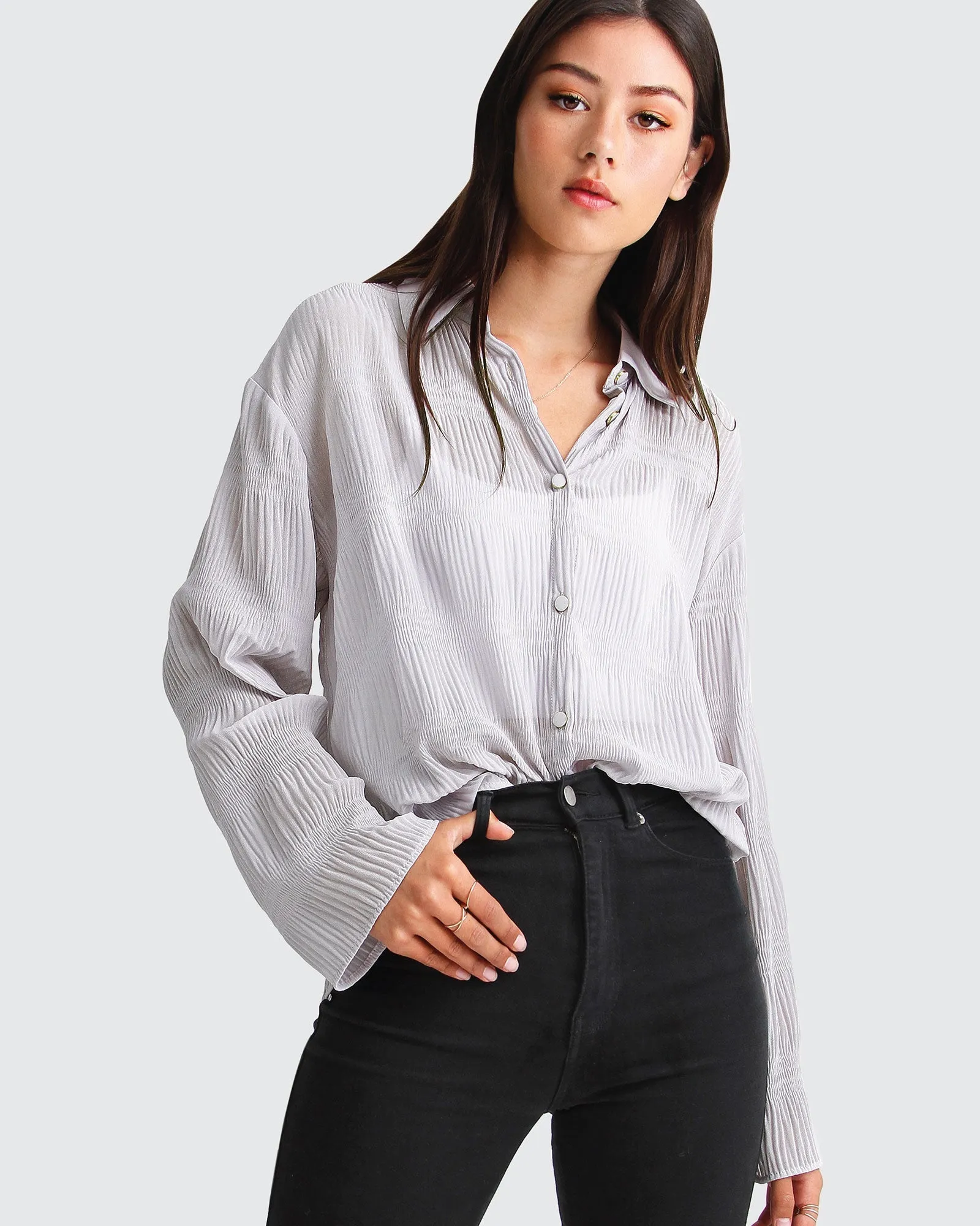 Yoko Shirred Chiffon Blouse  - Grey